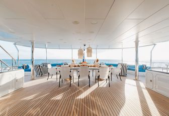 Exterior deck space with seating areas onboard charter yacht ETERNITY