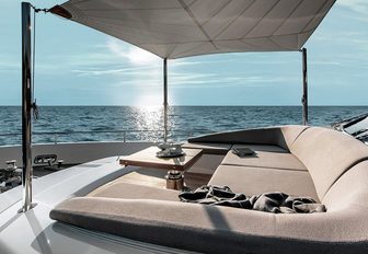 sanlornezo's new charter yacht 2020 with a luxurious sunpad on the upper deck that overlooks the meidterranean