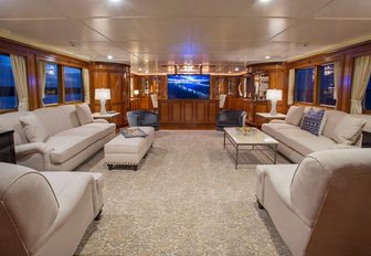 The main salon of luxury yacht One Last Toy