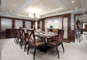 The formal dining area located on the main deck of superyacht KATYA