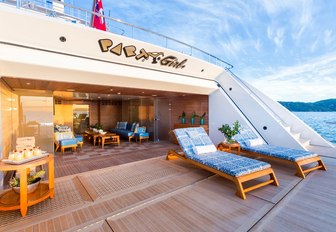 beach club lounge area on superyacht party girl