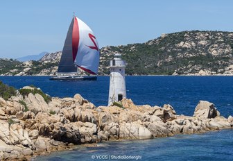 sailing yacht cuts through the water during the Loro Piana Superyacht Regatta 2018 in Porto Cervo