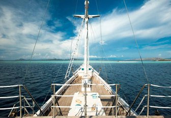 view of the foredeck of charter yacht ALEXA from observation deck above