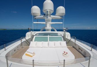 secluded sunning spot on foredeck of charter yacht SENSES