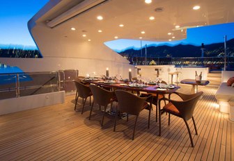 alfresco dining area on the sundeck on board superyacht DIANE