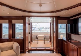 view of aft deck of charter yacht SAFIRA from her sapele main salon