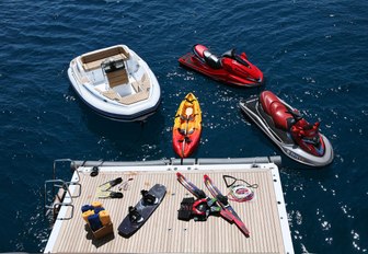 The swim platform and tenders belonging to superyacht PEGASUS