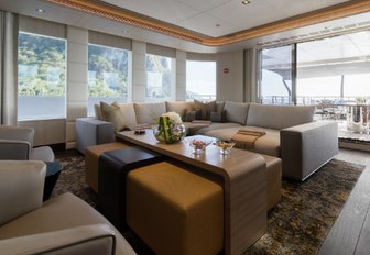 inviting skylounge seating area with extensive glazing on board motor yacht LAURENTIA 