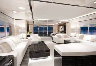 Renderings of the main salon of superyacht O'MATHILDE