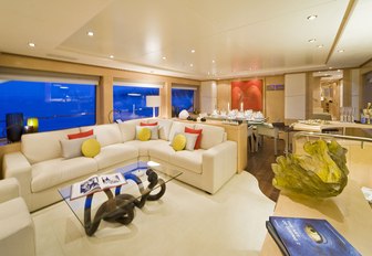 L-shaped sofa in the main salon of motor yacht  SALU