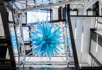 chandelier sculpture in staircase of superyacht GO