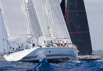 sailing yacht Mari-Cha III behind sailing yacht VELSHEDA at the Superyacht Cup Palma 2018 