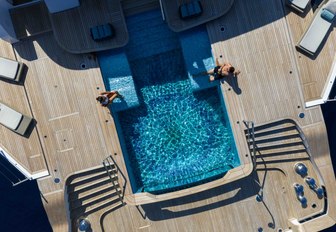 Superyacht charter SYMMETRY aerial view of Oasis deck
