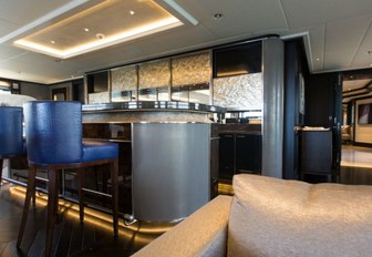 bar in the newly refitted interior of luxury yacht AQUILA