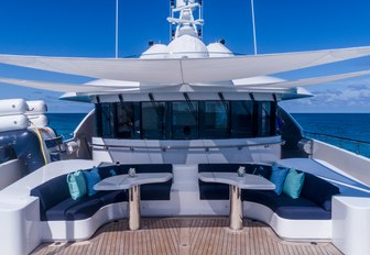 Covered seating area on sundeck of Superyacht BACA