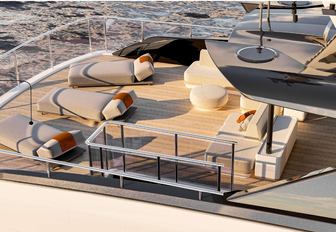 Charter yacht FOUR JOYS exterior rendering with sun pads