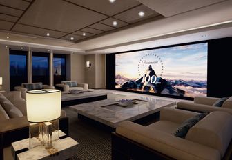 huge TV transforms salon into a cinema room aboard superyacht Illusion Plus 