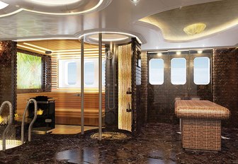 The shower, sauna and plunge pool featured on board superyacht KISMET