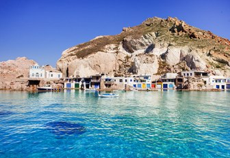 Milos coastline with elevated terrain