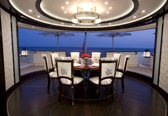 dining set-up on superyacht alfa nero