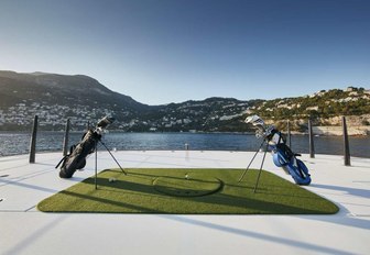 The golf tee and gear available on charter yacht SYMPHONY