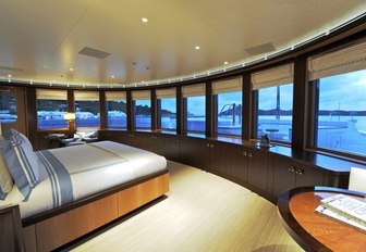 panoramic views available in slick master suite of motor yacht TV