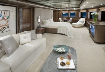 sumptuous master suite on board charter yacht Alfa Nero