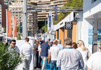 Monaco Yacht Show exhibitor tents and visitors