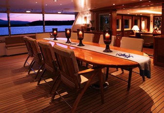 The alfresco dining arrangement featured on board superyacht PEGASUS