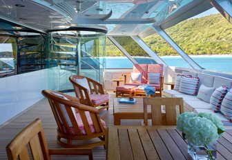 semi-alfresco setup of master suite terrace on board luxury yacht ‘Victoria del Mar’ 