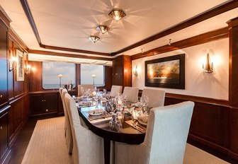 formal dining salon in modern-classic style aboard luxury yacht PIONEER 