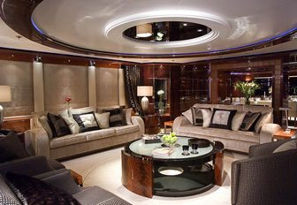 The contemporary furnishings featured in the main salon of superyacht 'Talisman Maiton'