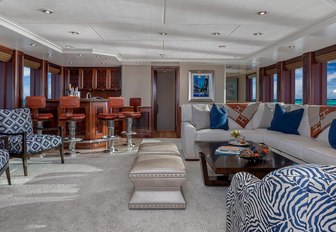 bar and seating area in the skylounge of motor yacht AVALON 