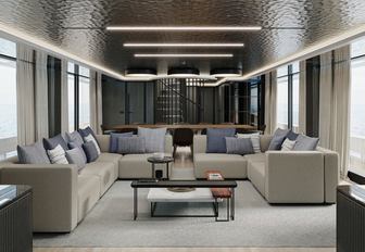 Charter yacht LOEWE upper salon with cream sofas