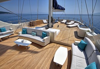 seating and sunning areas on the teak decks of superyacht MEIRA 