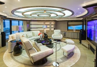 circular cinema room on upper deck aft  of charter yacht OKTO