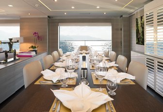 formal dining area on board charter yacht Cheers 46 