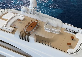 Graphic rendering of the exterior of superyacht O'PTASIA