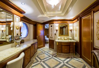 en suite bathroom in the lavish main suite of luxury yacht My Seanna