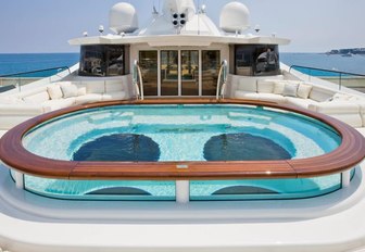 Closeup of pool on sundeck of Superyacht SUNRAYS