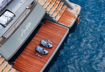 Charter yacht AMITATU aerial of swim platform