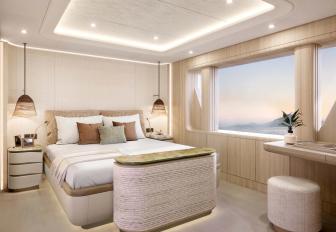 Charter yacht QU2 double cabin with central berth and large window