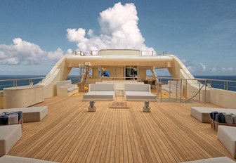 sunning area on the upper deck on charter yacht MEIRA