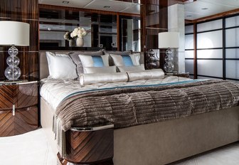 master suite with Art Deco-style decor aboard charter yacht TURQUOISE