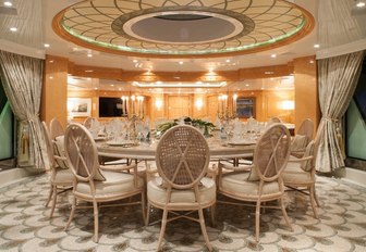 The dining room on-board motor yacht 'St David'