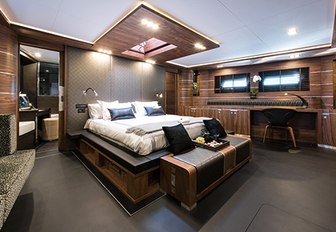 The master cabin on board luxury yacht ROXSTAR