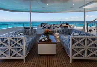 Comfortable covered seating area on Superyacht BACA