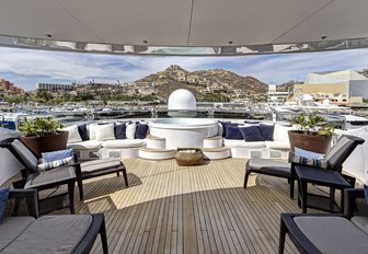 sun loungers and Jacuzzi on the sundeck of superyacht Azteca II