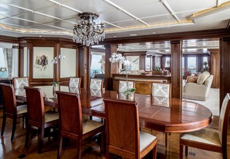 grand dining salon on board superyacht CALYPSO