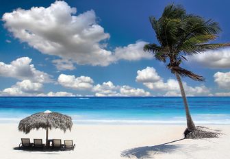 Deserted beach with palm tree in Thailand